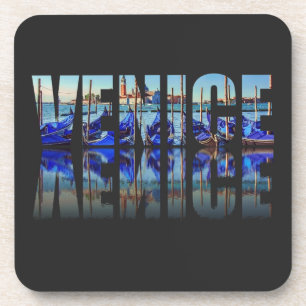 Venice text with reflection square coaster