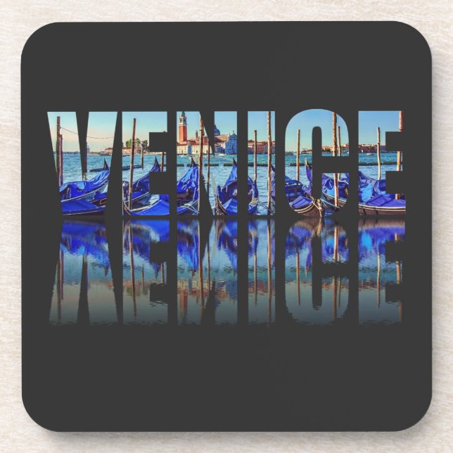 Venice text with reflection square coaster (Front)
