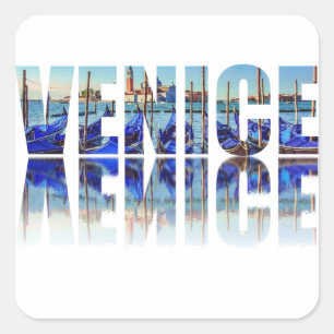Venice text with reflection square sticker