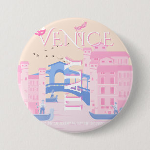 Venice Travel Art, Italy, Travel Art, Pink 7.5 Cm Round Badge