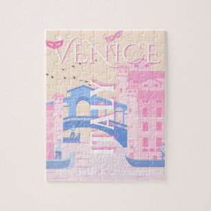 Venice Travel Art, Italy, Travel Art, Pink Jigsaw Puzzle