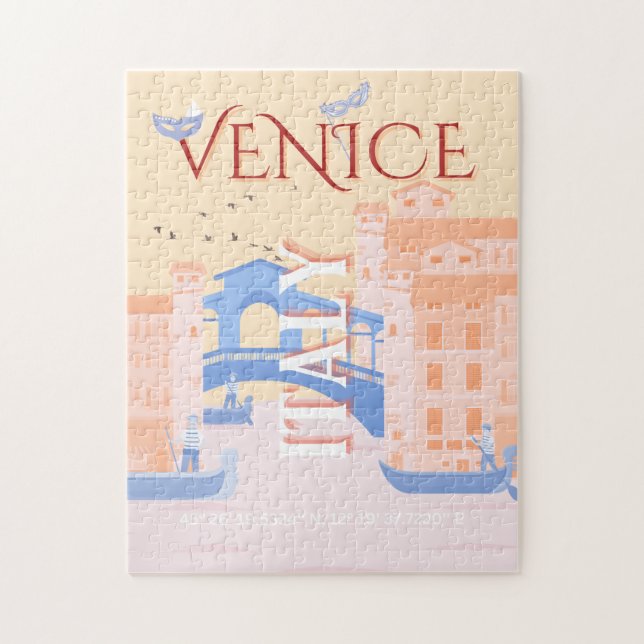 Venice Travel Art, Italy, Travel Art, Retro Jigsaw Puzzle (Vertical)