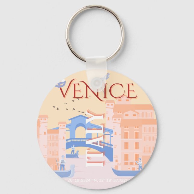 Venice Travel Art, Italy, Travel Art, Retro Key Ring (Front)