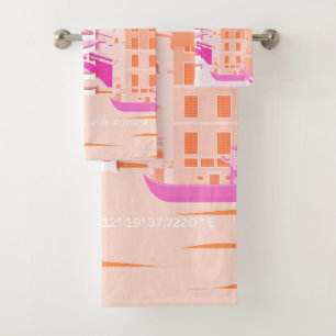 Venice Travel Art, Italy, Travel Art, Retro, Pink Bath Towel Set