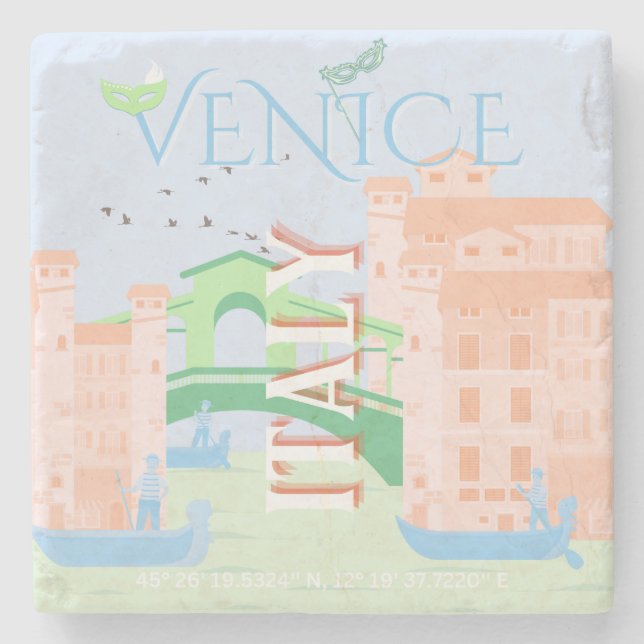 Venice Travel Art, Italy, Travel Art Stone Coaster (Front)