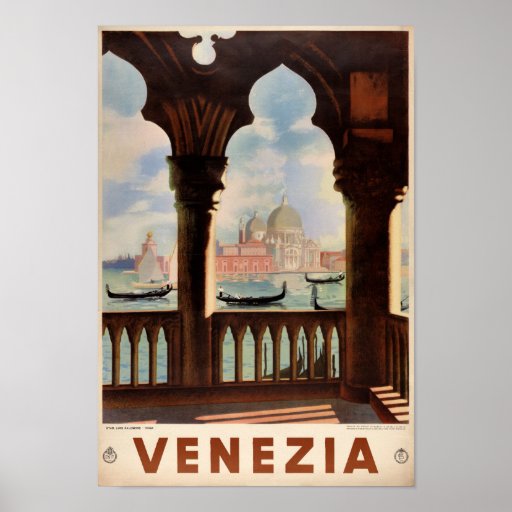Venice Venezia Vintage Travel Poster Restored