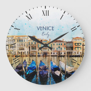 VENICE VENEZIA watercolor - Italy Travel souvenir  Large Clock
