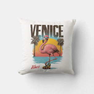 Venice Vibes Flamingo Retro Beach California Tropi Cushion