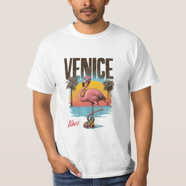 Venice Vibes Flamingo Retro Beach California Tropi T-Shirt (Front)