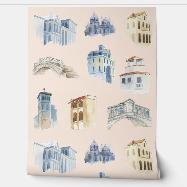 Venice Watercolor Sketches Delicate Wallpaper (Unrolling)