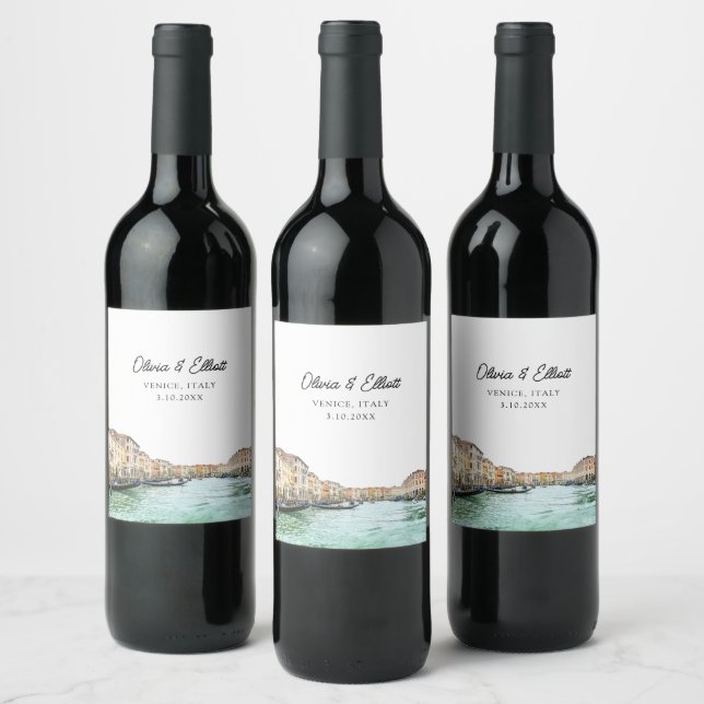 Venice Wedding Favour Personalised Wine Label (Bottles)