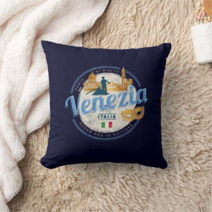 Venice with gondolier Italy carnival vintage Cushion