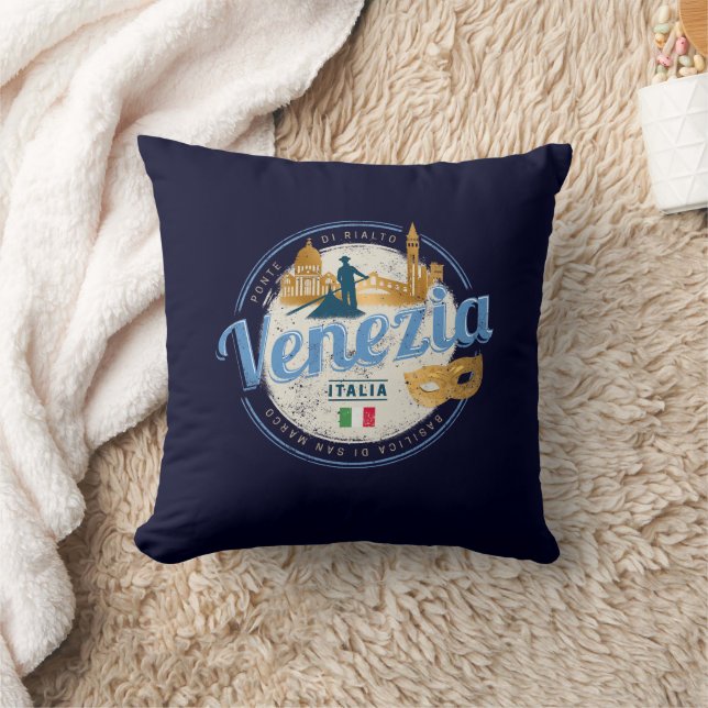 Venice with gondolier Italy carnival vintage Cushion (Blanket)