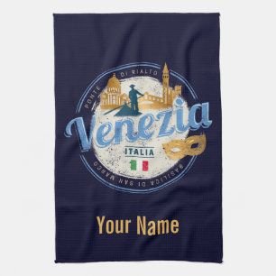 Venice with gondolier Italy carnival vintage Tea Towel