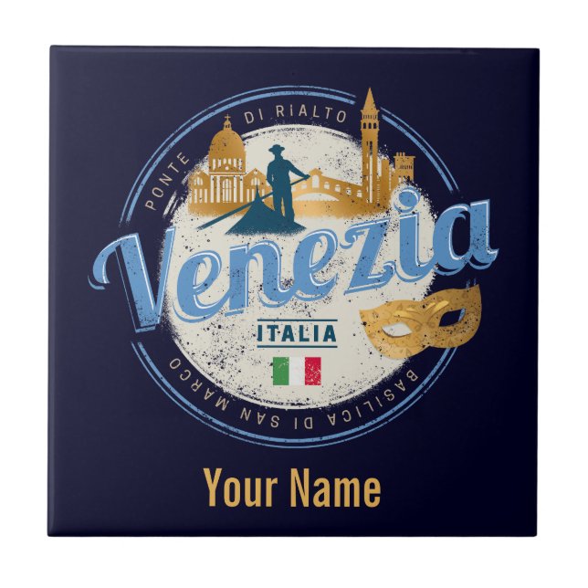 Venice with gondolier Italy carnival vintage Tile (Front)