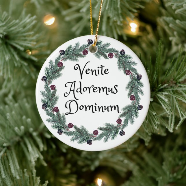 Venite Adoremus Dominum Latin Mass Personalised Ceramic Tree Decoration (Tree)