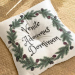 Venite Adoremus Vintage Christmas Carol Latin Cushion<br><div class="desc">Give your home some vintage Christmas elegance with the Latin phrase "Venite Adoremus Dominum." It means "O Come, let us adore Him." You may know the words from the chorus from the 18th century Christmas carol "Adeste Fideles" ("O Come All Ye Faithful"). This Latin phrase is written in antiquated whimsical...</div>
