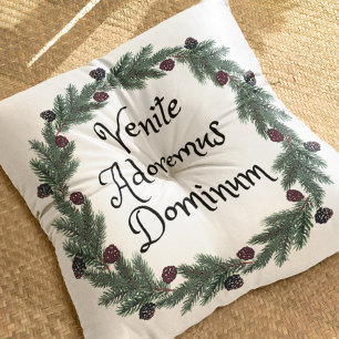 Venite Adoremus Vintage Christmas Carol Latin Cushion