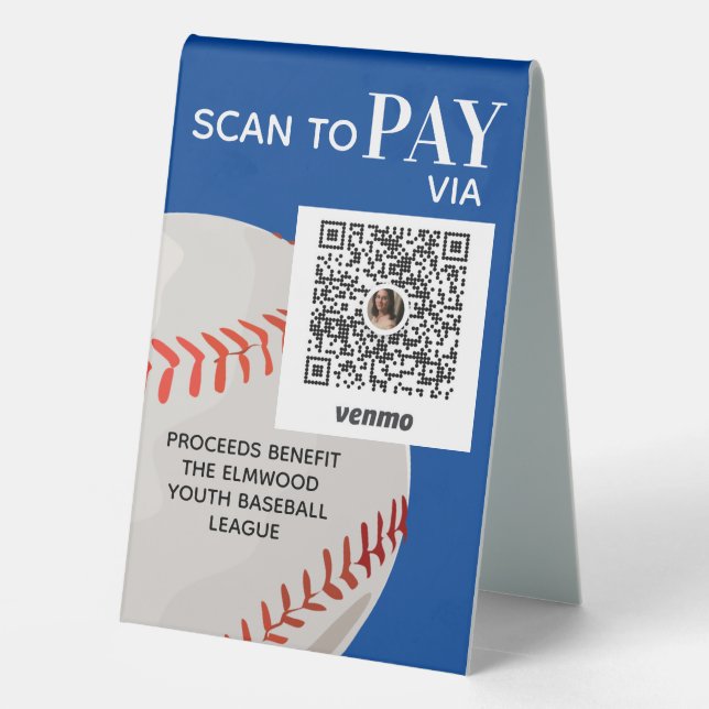 Venmo Pay Here Sign Baseball Concession Stand Sign (Back)