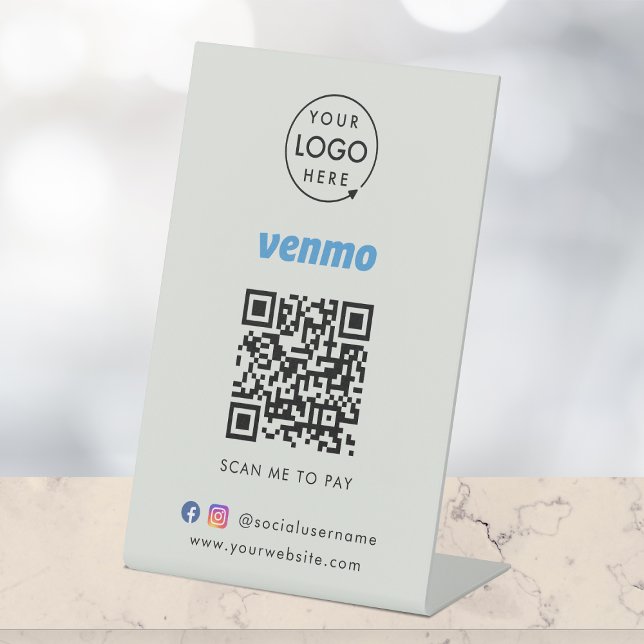 Venmo Payment Tabletop Sign | QR Code Scan to Pay (Interactive "scan to pay” QR code cash wrap table signage for collecting digital payment by Venmo.)