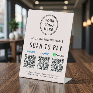 Venmo Paypal CashApp QR Codes Logo Scan to Pay Pedestal Sign