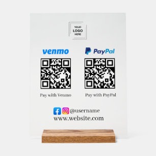 Venmo PayPal QR Code Scan to Pay Acrylic Payment  Sign