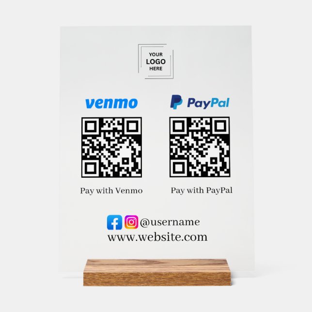 Venmo PayPal QR Code Scan to Pay Acrylic Payment  Sign (Front)