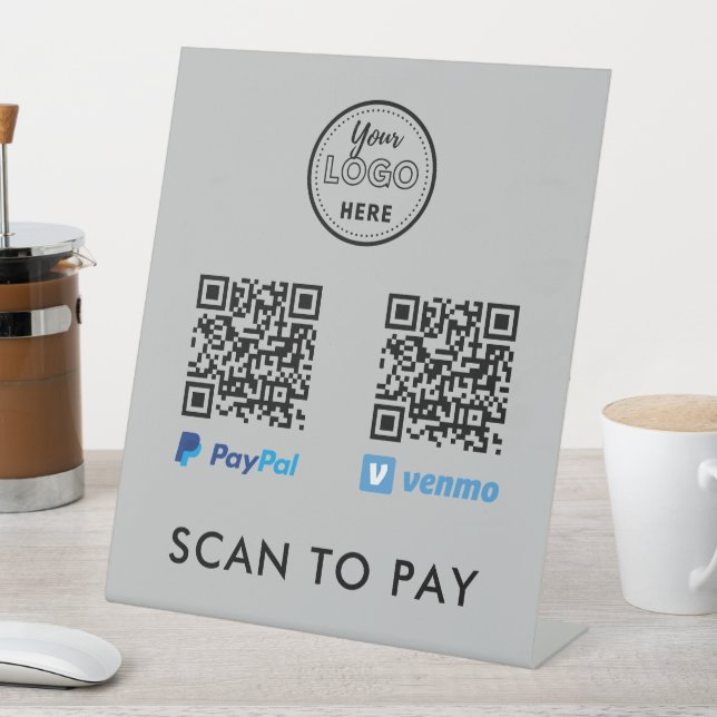 Venmo Paypal QR Code Scan to Pay Logo Grey Pedestal Sign (In SItu)