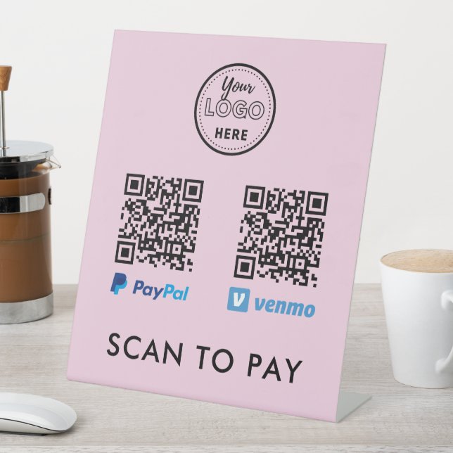 Venmo Paypal QR Code Scan to Pay Logo Pink Pedestal Sign (In SItu)