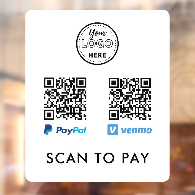 Venmo Paypal QR Code Scan to Pay Logo White Window Cling (Sheet 2)