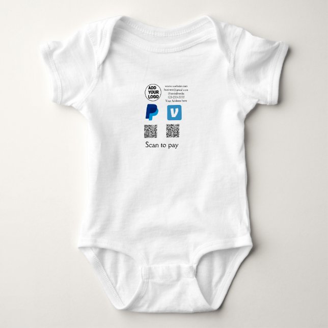 Venmo paypal scan to pay add q r code logo text na baby bodysuit (Front)