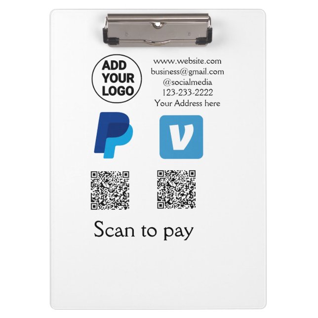 Venmo paypal scan to pay add q r code logo text na clipboard (Front)