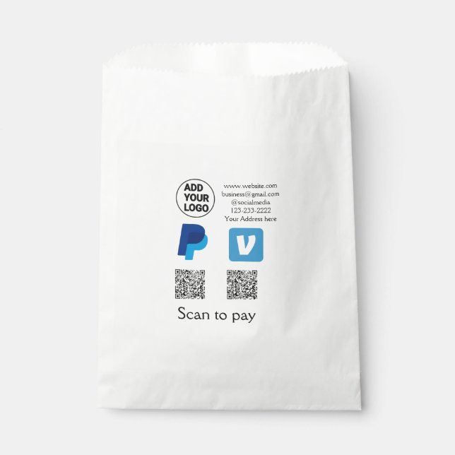 Venmo paypal scan to pay add q r code logo text na favour bags (Front)
