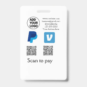 Venmo paypal scan to pay add q r code logo text na ID badge