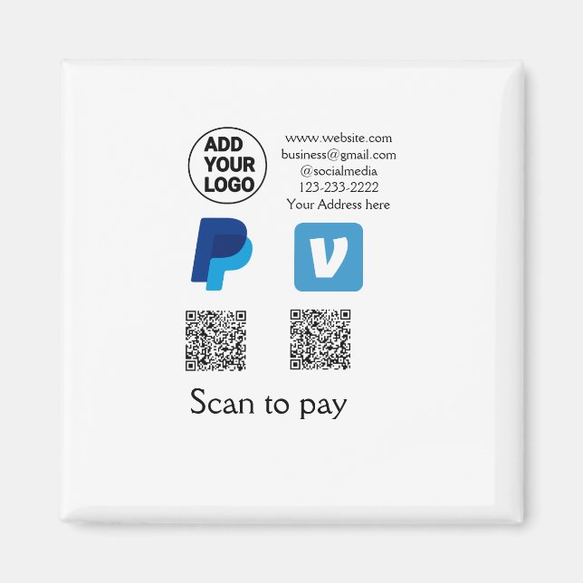 Venmo paypal scan to pay add q r code logo text na magnet (Front)