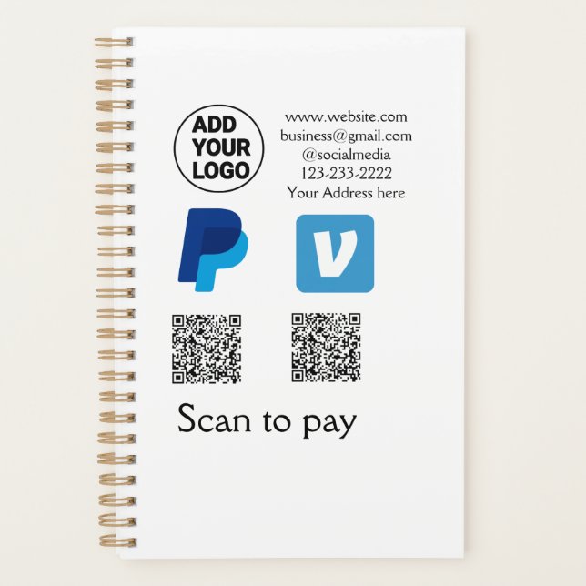 Venmo paypal scan to pay add q r code logo text na planner (Front)