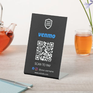 Venmo QR Code Payment   Black Scan to Pay Pedestal Sign