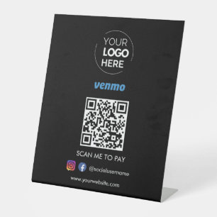 Venmo QR Code Payment    Scan to Pay Black Pedestal Sign