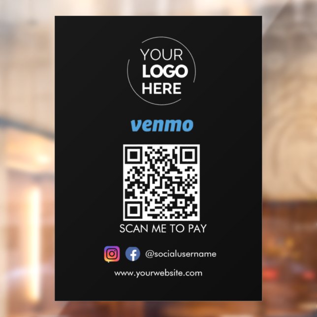 Venmo QR Code Payment  | Scan to Pay Black Window Cling (Sheet 2)
