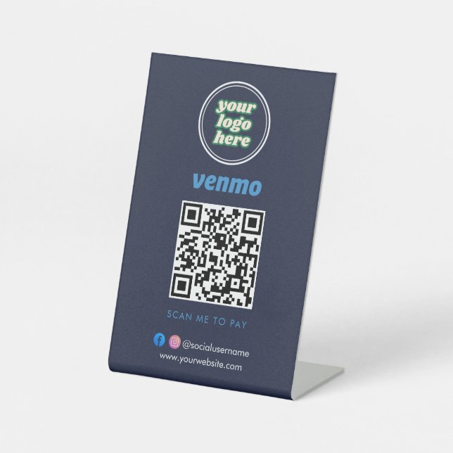 Venmo QR Code Payment | Scan to Pay Business Logo Pedestal Sign (Front)