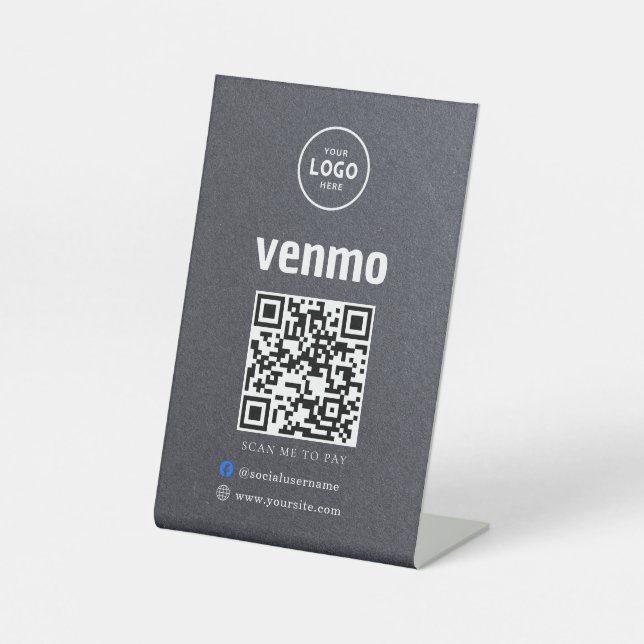 Venmo QR Code Payment | Scan to Pay Business Logo Pedestal Sign (Front)