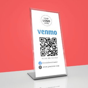 Venmo QR Code Payment Scan to Pay Business Logo Pedestal Sign