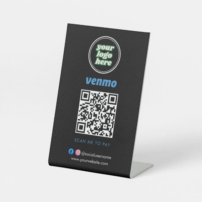 Venmo QR Code Payment | Scan to Pay Business Logo Pedestal Sign (Front)