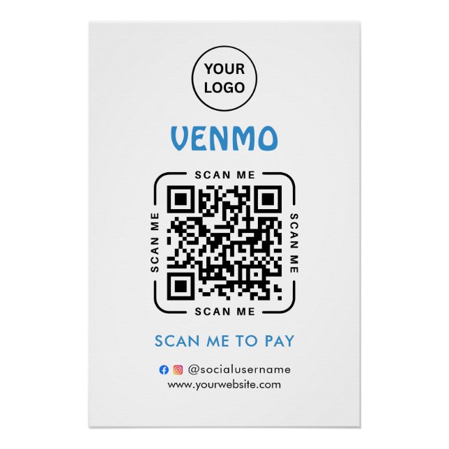 Venmo QR Code Payment | Scan to Pay Business Logo Poster (Front)