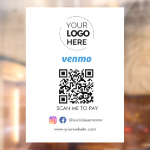 Venmo QR Code Payment   Scan to Pay Business Logo Window Cling