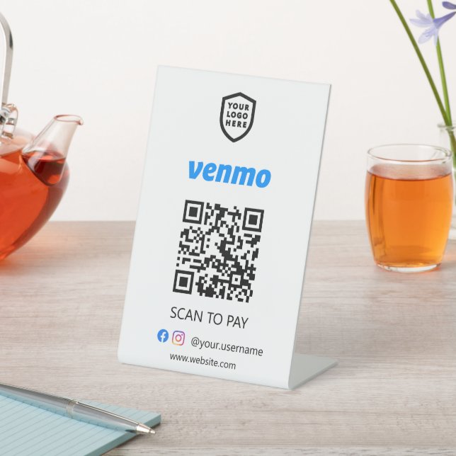 Venmo QR Code Payment | White Scan to Pay Pedestal Sign (In SItu)
