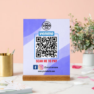 Venmo QR Code Payment Wight Scan to Pay Business Acrylic Sign