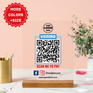 Venmo QR Code Payment Wight Scan to Pay Business Acrylic Sign
