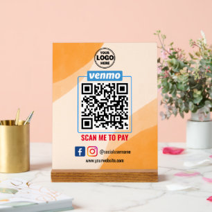 Venmo QR Code Payment Wight Scan to Pay Business Acrylic Sign