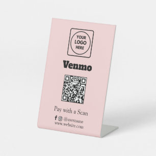 Venmo QR Code   Pink Scan-to-Pay Custom Logo Pedestal Sign